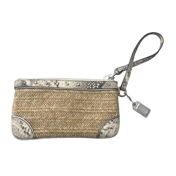 COACH Hampton straw & snakeskin leather tote zebra print w/wristlet Purse - Picture 6 of 9